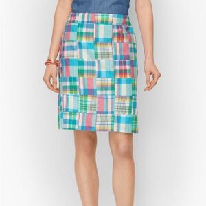 Talbots 100% Cotton Patchwork Plaid Lined A-Line Skirt.  Size 6 Petite